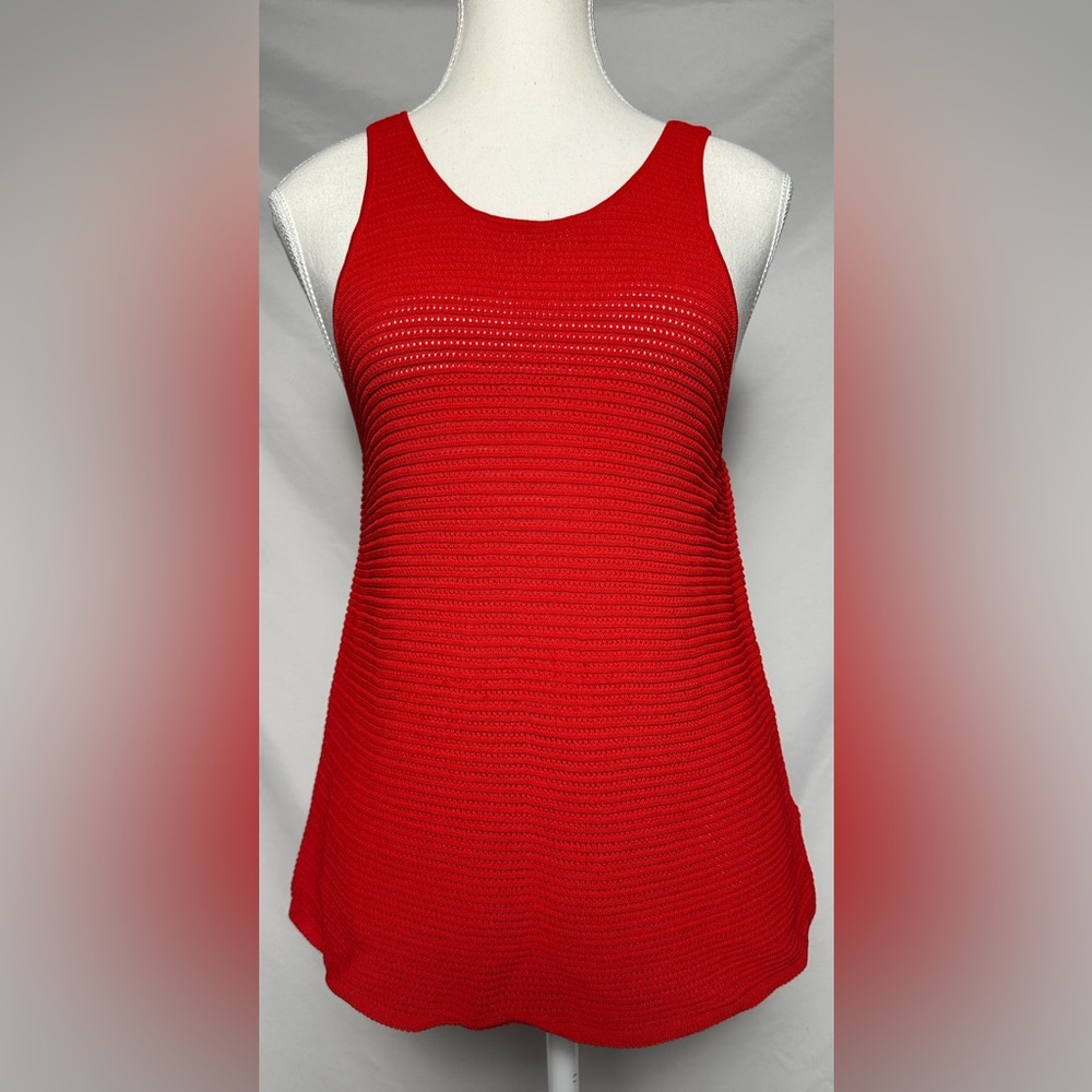 THE GROUP BABATON Bright Red Summer Preppy Knit Sleeveless Top Size S